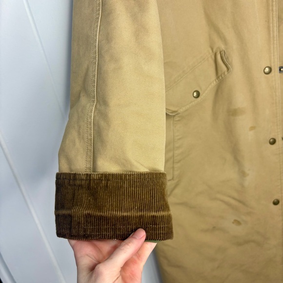 Vintage L.L. Bean Aztec Print Lined Beige Trench Chore Overcoat Jacket Women’s M - Picture 5 of 10